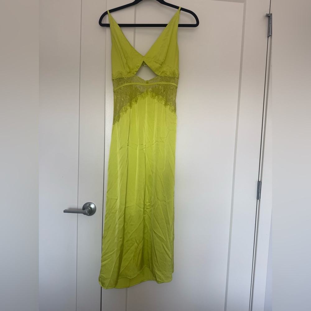 Lime Green Midi Dress with Lace Detail